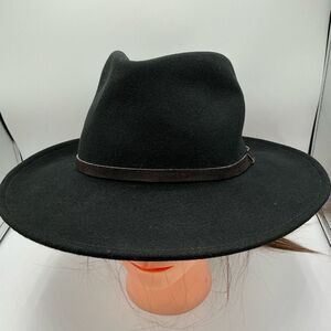 Lite Felt wool Black Fedora Hat with black trim size L